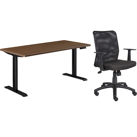 Interion By Global Industrial Interion Height Adjustable Table with Chair Bundle, 60inW x 30inD, Walnut W/ Black Base 695780WN-B